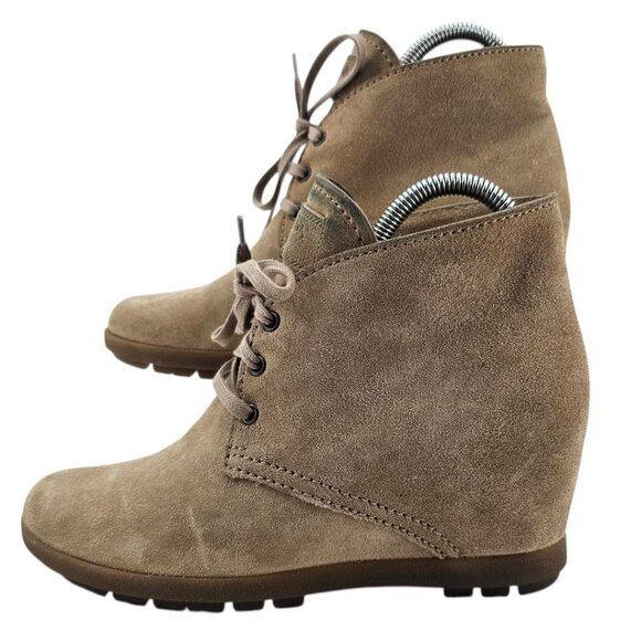 Prada Womens 39 Linnea Rossa Desert Wedge Suede Ankle Booties - Picture 1 of 16
